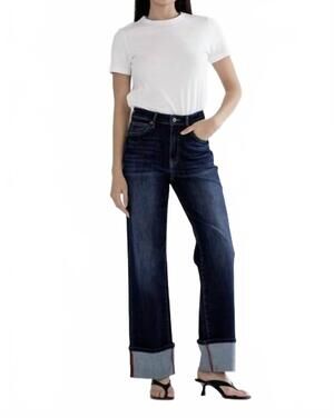 NEW MICA DENIM high rise wide leg with cuffed hem jeans in blue whale